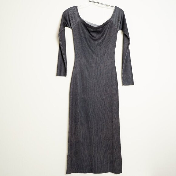 Zara Bodycon Dress Knit Off The Shoulder Fitted Ombre Charcoal Brown - Picture 6 of 12